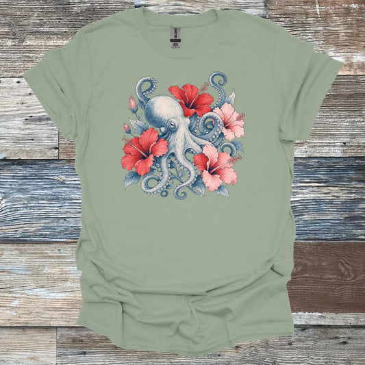 Octopus and Hibiscus T-Shirt
